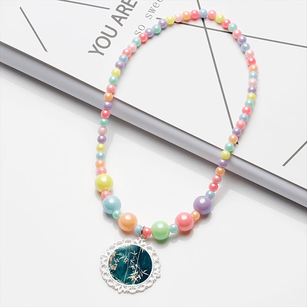 2pc Teal Bamboo Leaf Necklace & Bracelet Set, Random Colors